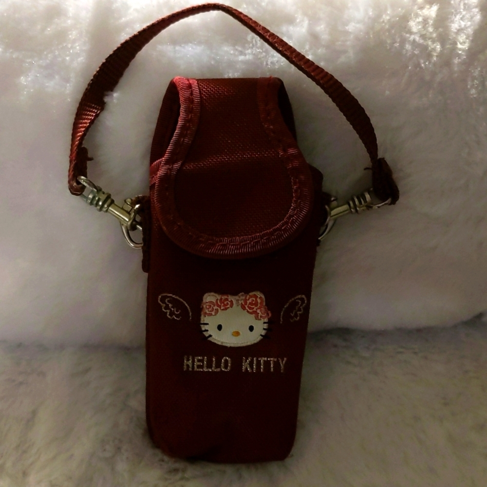 Sanrio| Vintage Burgundy Cellphone Carrying Pouch Velcro Flap Removable Strap